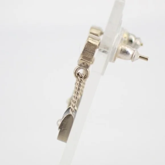 Chanel Black Enamel Bag Dangle Earrings with Pearl Accent Authentic Vintage - Picture 3 of 10